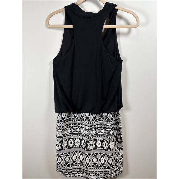 Fifteen Twenty Black Cowl Neck Halter Back Geo Tribal Knit Drop Waist Dress M - Picture 3 of 10